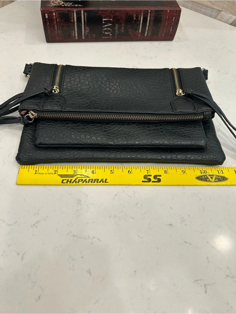 Black Textured Crossbody Bag with Chain Strap
